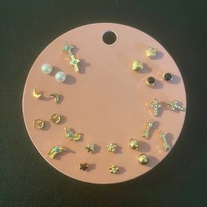 NWOT - 12 Pair of all different gold earrings. Read description. BUNDLE 2 SAVE!!